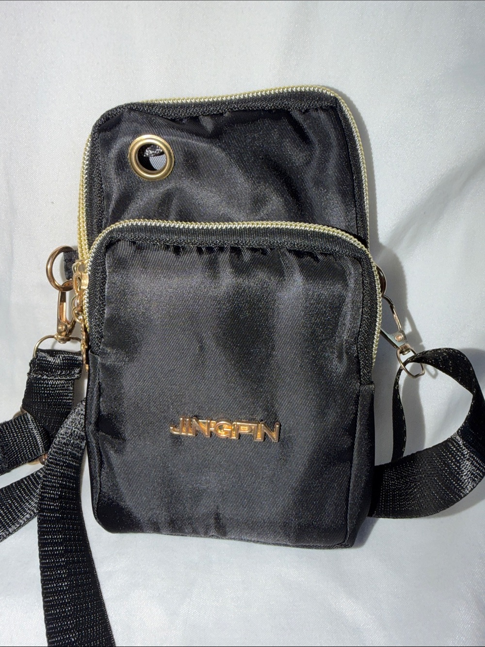 JINGPIN Black Gold-Accent Crossbody Phone Bag